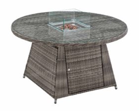 Circular Rattan Dining Table with Fire Pit in Grey 1