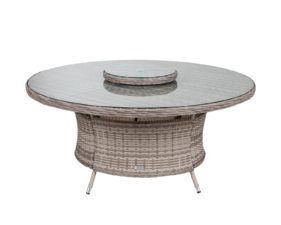 Large Round Rattan Garden Dining Table with Lazy Susan in Grey 1