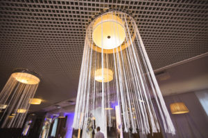 beautiful white chandelier in the interior of the restaurant