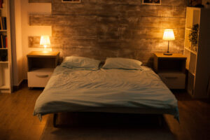 Cozy bedroom with no body in it
